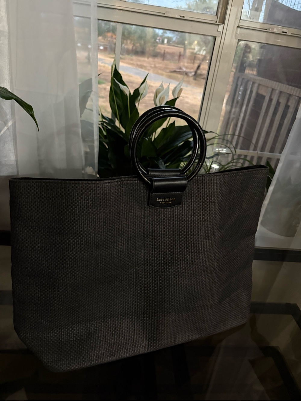 kate spade Black Woven Tote with Ring Handles